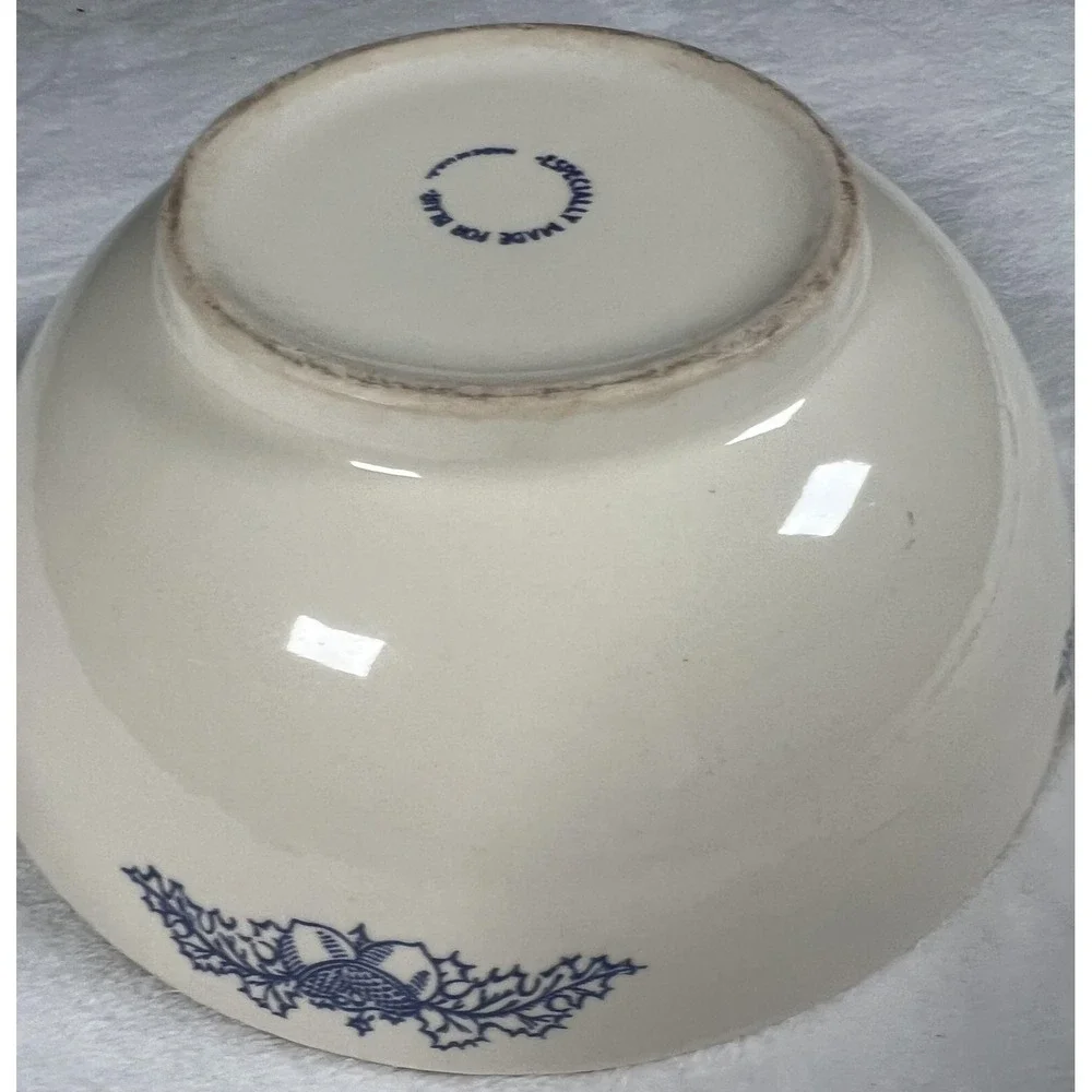 Blair Blue Thistle Stoneware‎ Mixing Serving Bowl Made in USA Cobalt Large